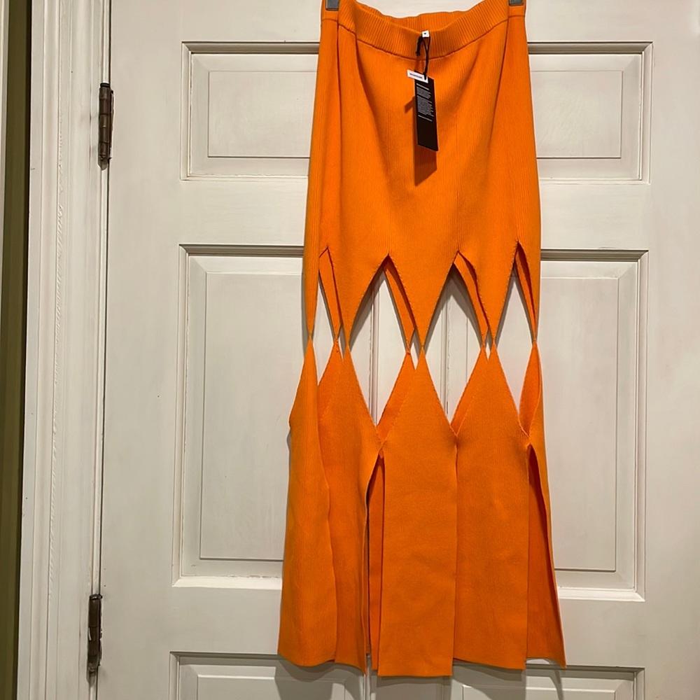 Weekday orange open knit skirt